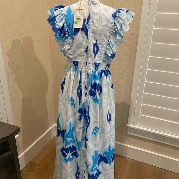 NWT Sheridan French Stacey Maxi Dress Tulip Ikat Beaded Metallic Blue Medium - Picture 2 of 16